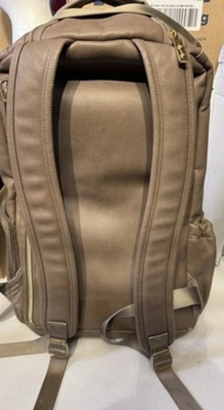 Itzy Ritzy Taupe Cream Faux Leather Chevron Diaper Backpack Bag with Pockets